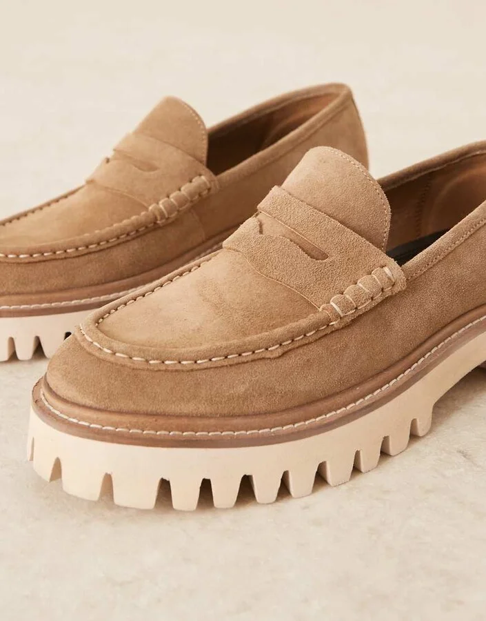 Walk London Hopper saddle loafers in tan suede - Image 2
