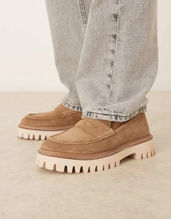 Walk London Hopper saddle loafers in tan suede