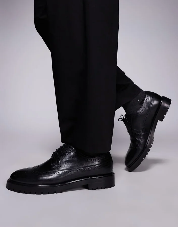 Walk London James brogue shoes in black leather