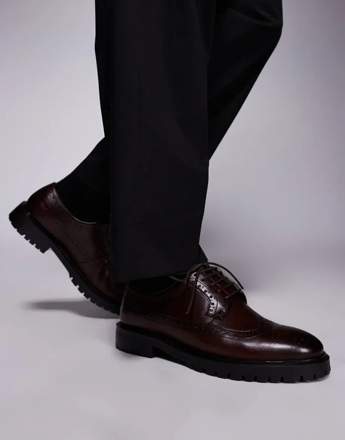 Walk London James brogue shoes in brown leather