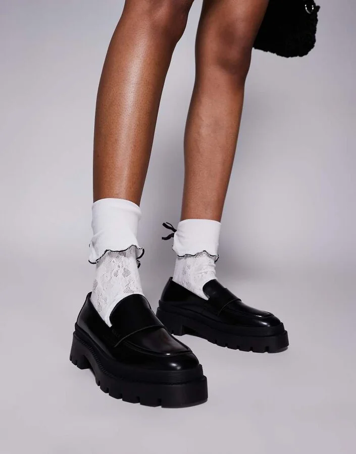 Walk London Kate saddle loafers in black smooth leather - Image 2