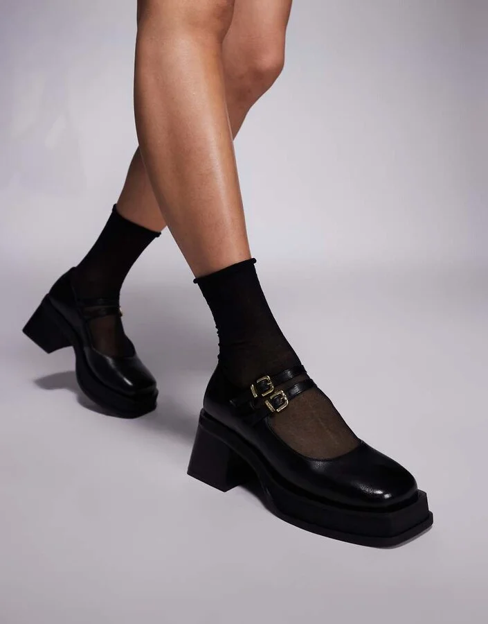 Walk London Liley Mary Janes In Black Leather