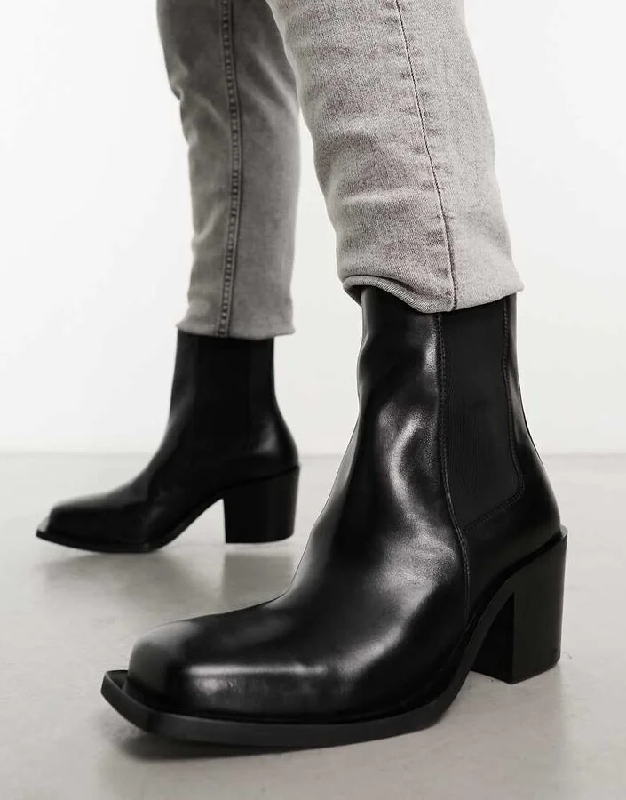 Walk London Nola cuban heeled boots in black leather - Image 4