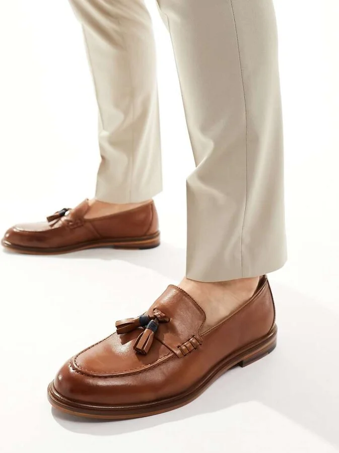 Walk London Putney tassel loafers in tan leather