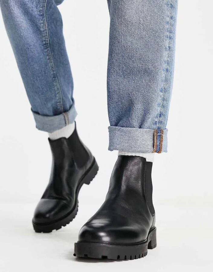 Walk London sean chunky chelsea boots in black leather - Image 3