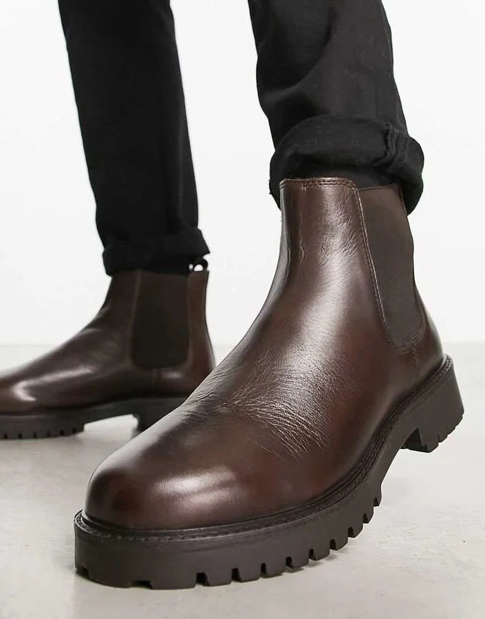 Walk London sean chunky chelsea boots in brown leather - Image 2