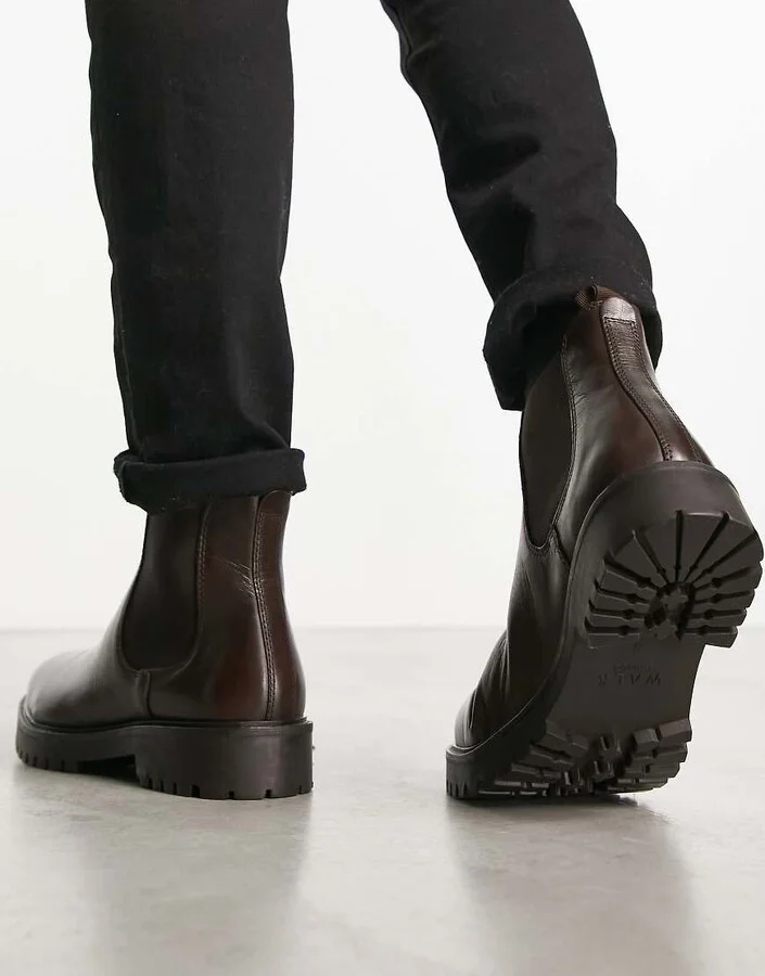 Walk London sean chunky chelsea boots in brown leather - Image 3