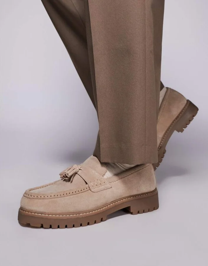 Walk London Sean tassel loafers in stone suede