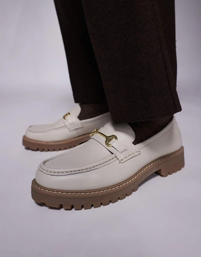 Walk London Sean trim loafers in off white leather