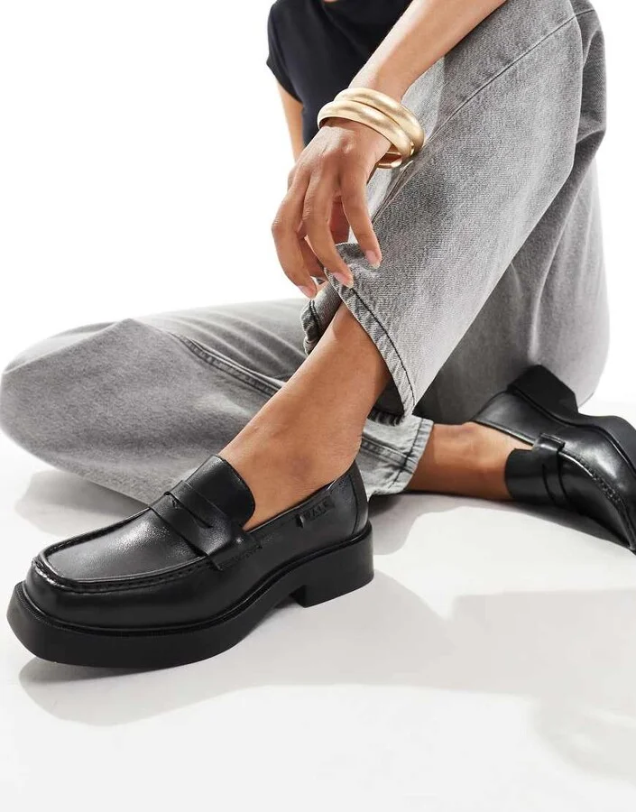Walk London Taylor saddle loafers in black leather