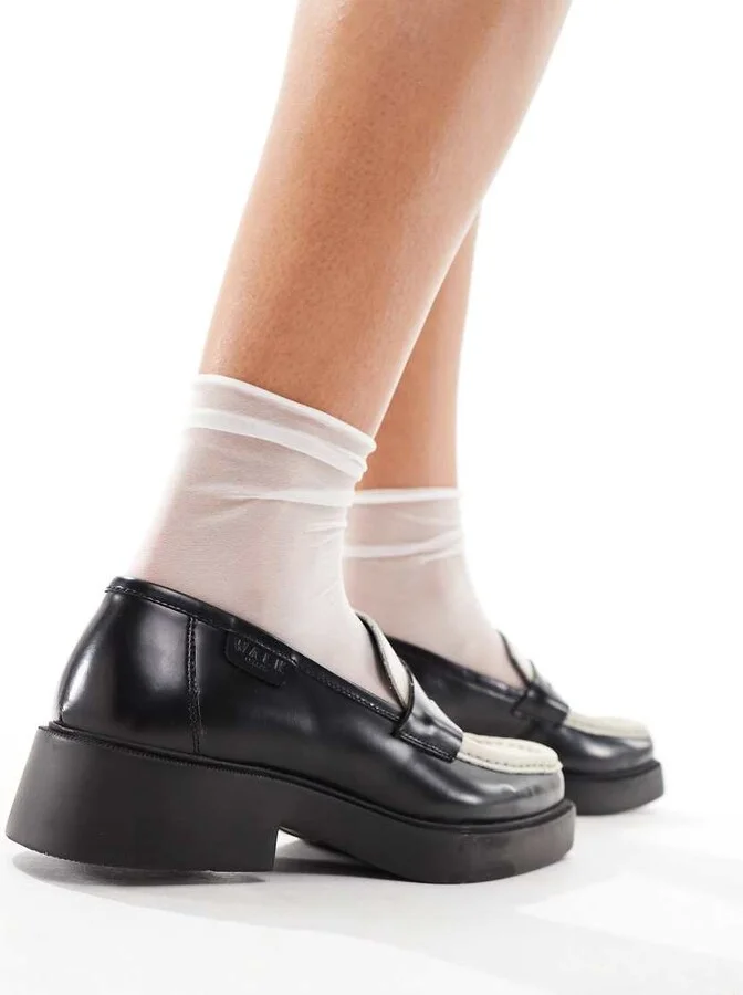 Walk London Taylor saddle loafers in black/off white - Image 3