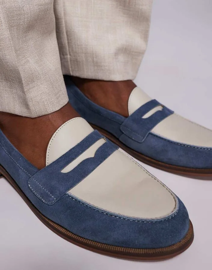 Walk London Torbole contrast saddle loafers in blue suede - Image 2