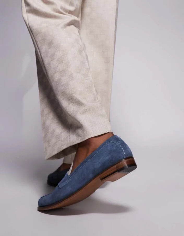 Walk London Torbole contrast saddle loafers in blue suede - Image 3