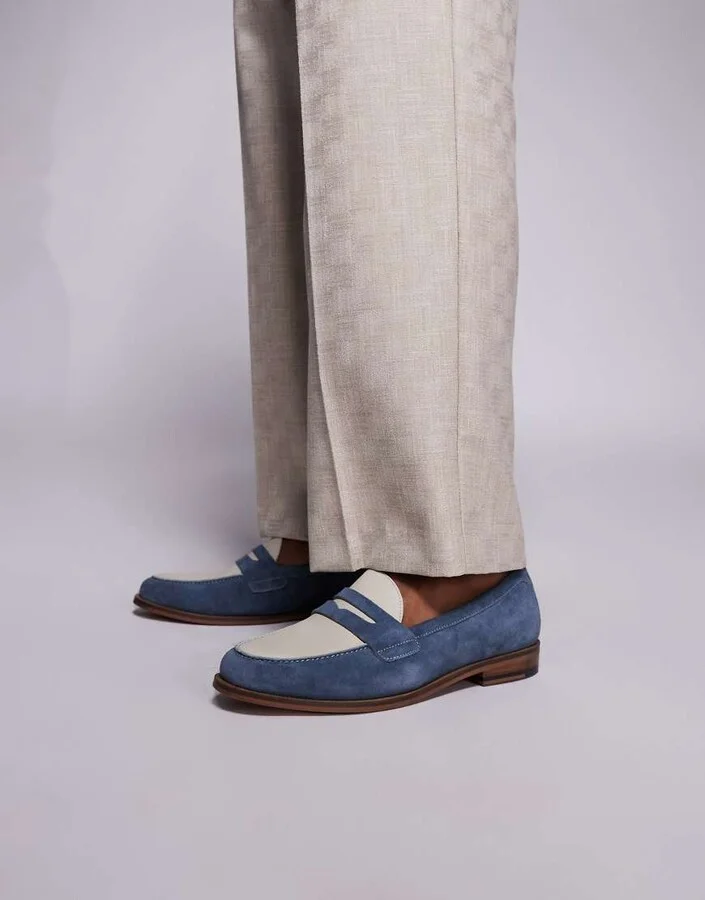 Walk London Torbole contrast saddle loafers in blue suede