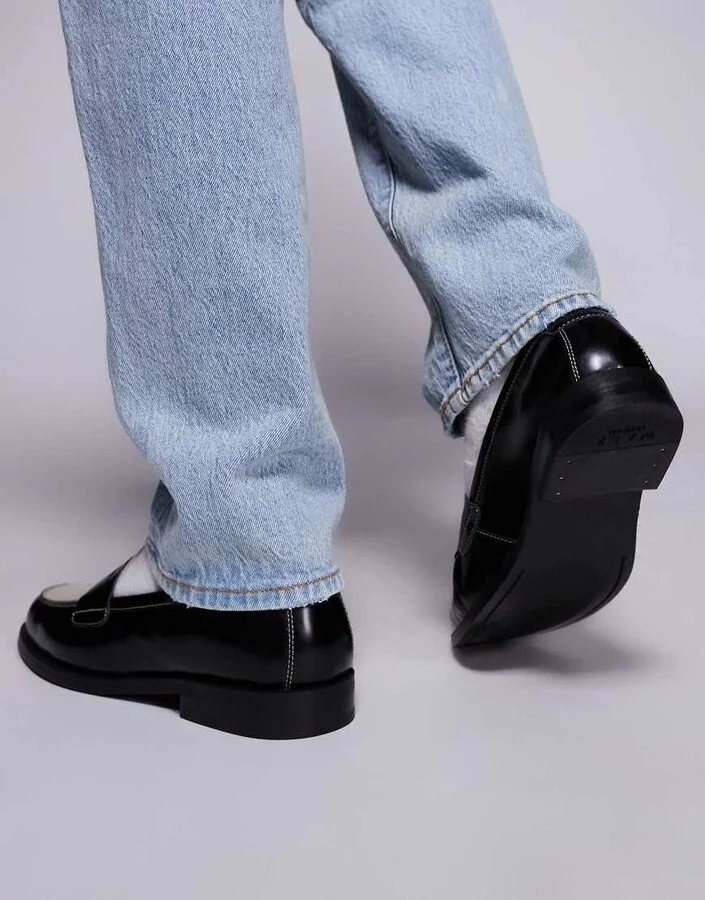 Walk London Torbole saddle loafers in black/off white leather - Image 3
