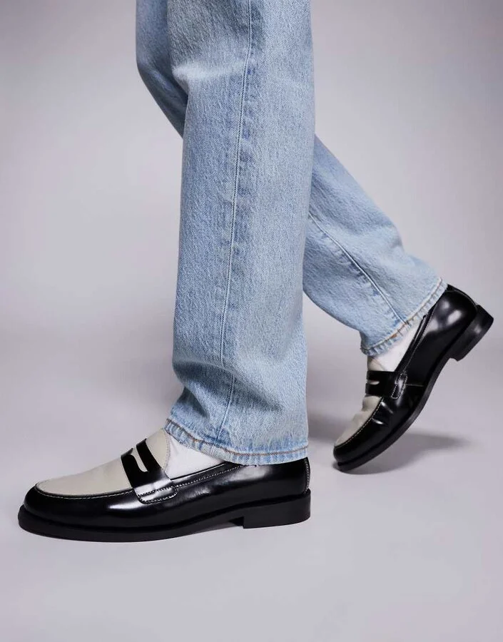 Walk London Torbole saddle loafers in black/off white leather