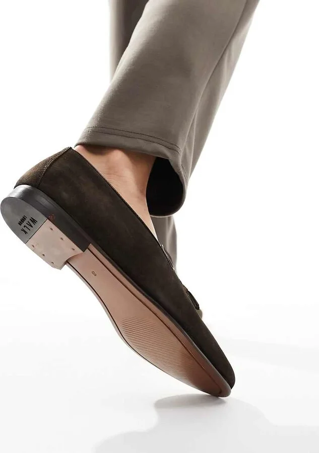 Walk London Trent Tassel Loafers In Brown Suede - Image 2