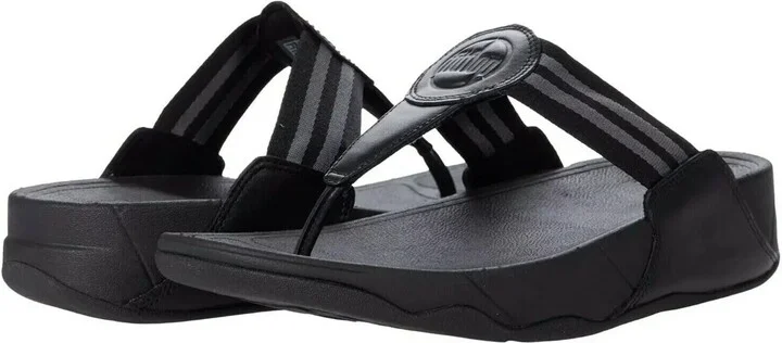 Walkstar DX4-090 Toe Post Sandals Women's Black Slip-On Wedge Comfort
