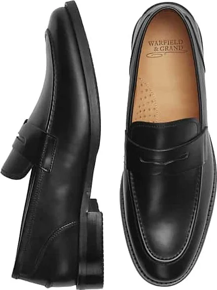 Warfield & Grand Men's Camino Leather Moc Toe Penny Loafers Black