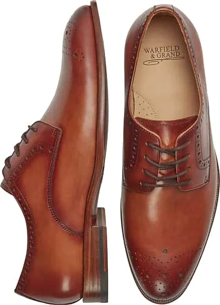 Warfield & Grand Men's Cassett Italian Leather Medallion Toe Oxfords Tan