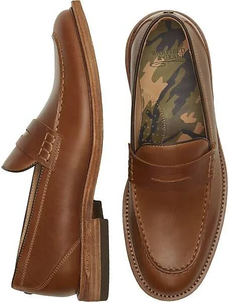 Warfield & Grand Men's Diggs Leather Moc Toe Penny Loafers Cognac