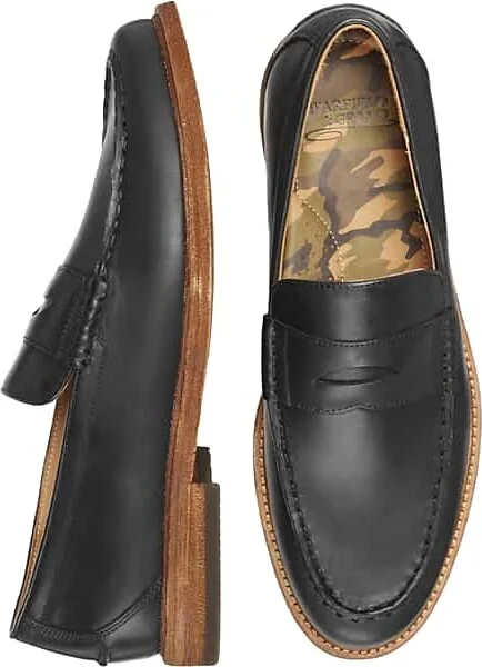 Warfield & Grand Men's Dillinger Leather Moc Toe Penny Loafers Black