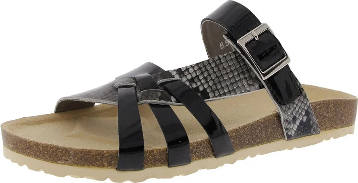 Warm Womens Snake Print Patent Leather Slide Sandals