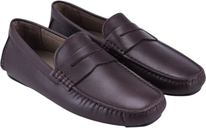 Warno 6195749 Men's Chocolate Calf Plain Leather Driver Loafers