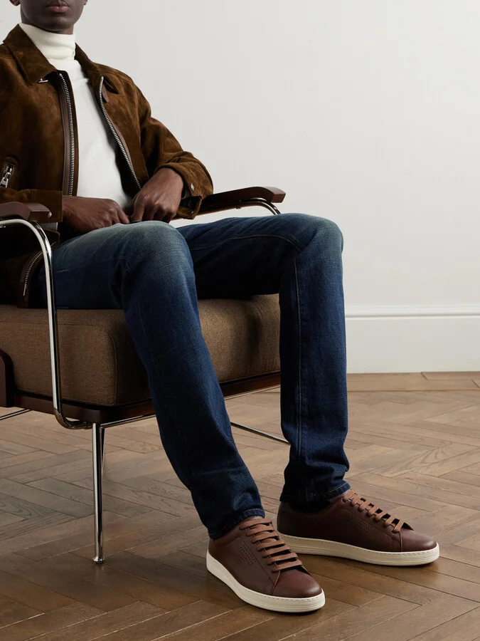 Warwick Perforated Full-Grain Leather Sneakers - Image 2