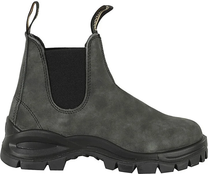 Washed Grey Lug Boots With Elastic Side Inserts