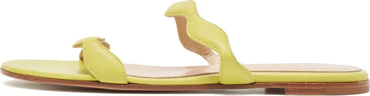 Wave-Strap Leather Flat Sandals