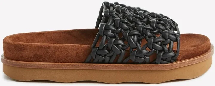 Wavy Braided Leather Flat Mules