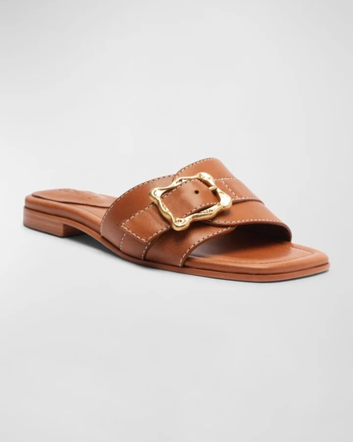 Wavy Leather Buckle Slide Sandals - Image 2
