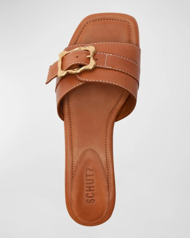 Wavy Leather Buckle Slide Sandals - Image 3