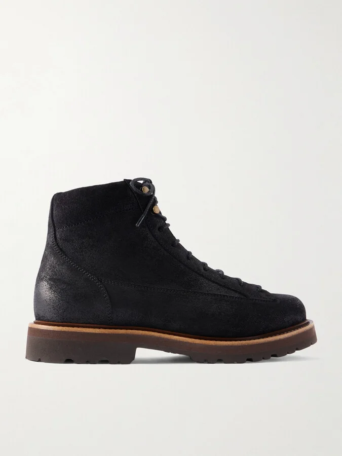 Waxed-Suede Hiking Boots
