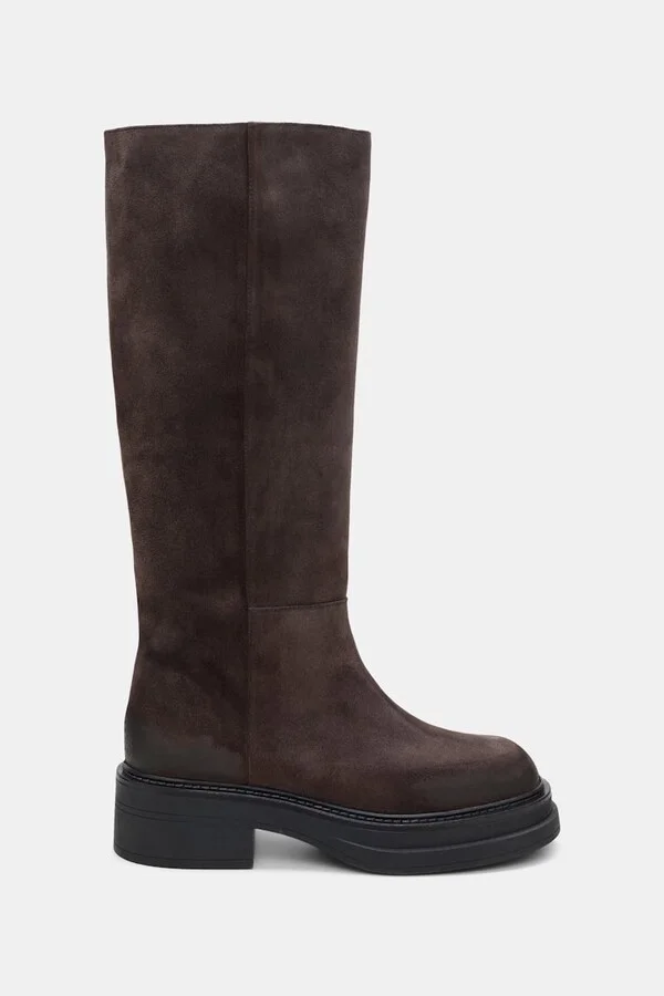 Waxed suede tall boots