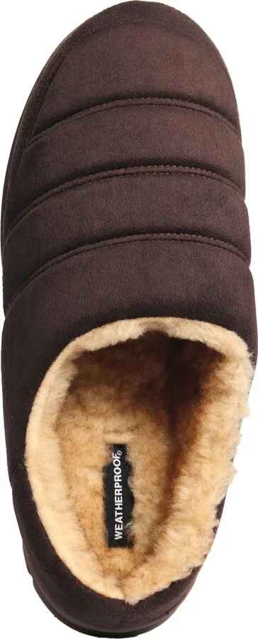 Weatherproof Men's Microsuede Puffer Clog with Tipped Shearling Faux Fur Lining Indoor-Outdoor Sole Slipper - Image 4