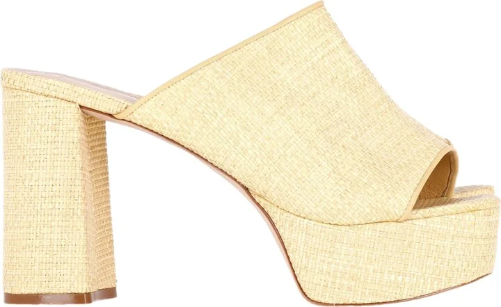 Weaved Platform Mule Sandals in Yellow Vegetable Fiber
