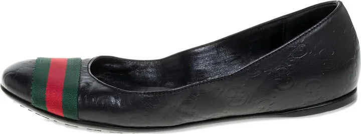 Web-stripe leather ballet flats