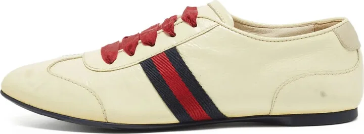Web-stripe leather sneakers