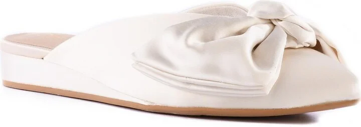 Wedding Bells Womens Bow Satin Mules