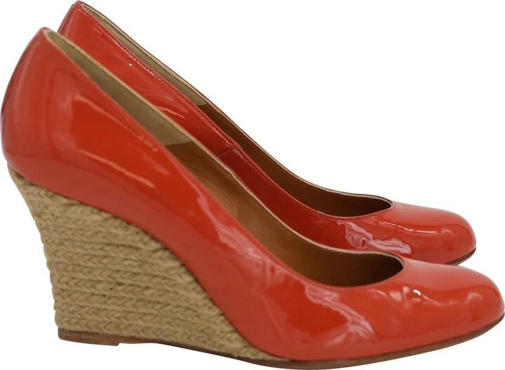 Wedge Pumps in Orange Patent Leather