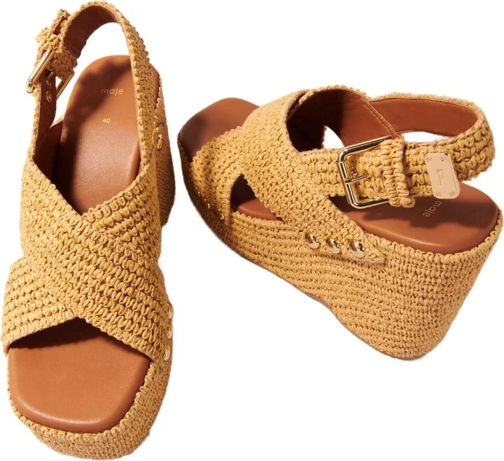 Wedge sandals with raffia effect - Image 3