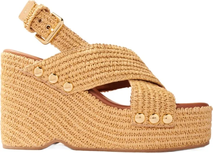 Wedge sandals with raffia effect