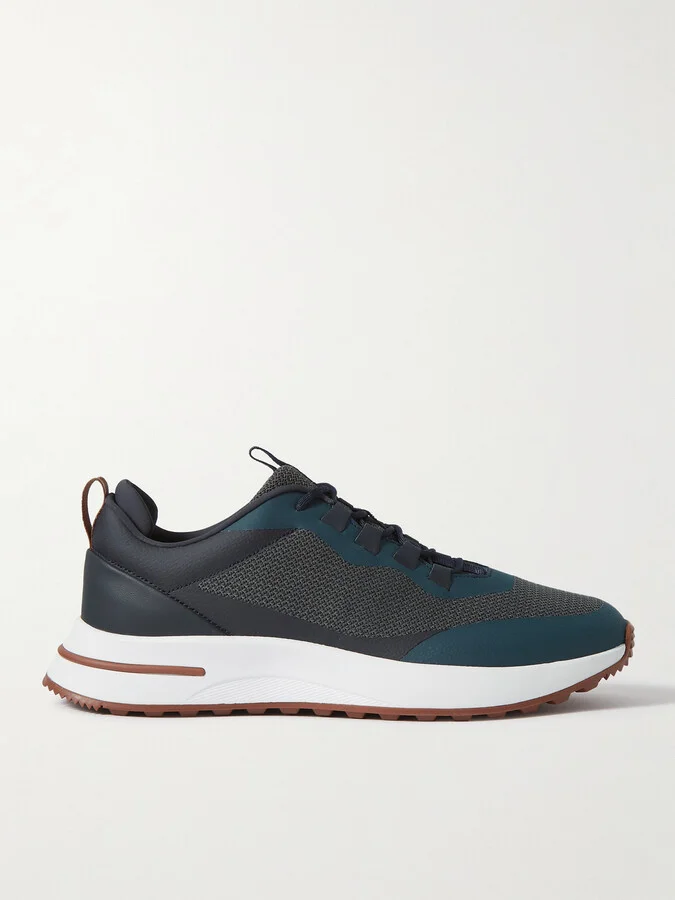 Weekend Walk Leather-Trimmed Mesh Sneakers