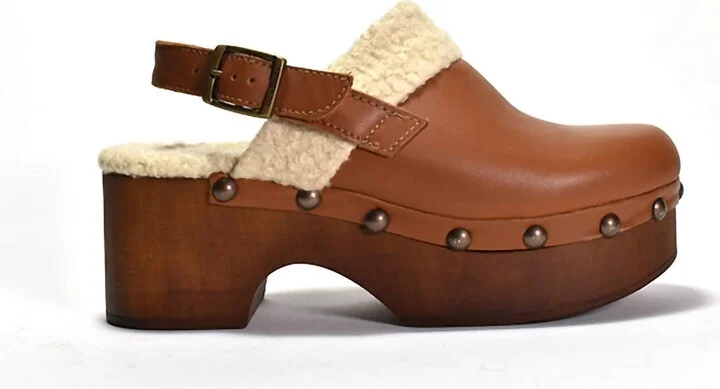Wenna Clog In Cuoio Leather