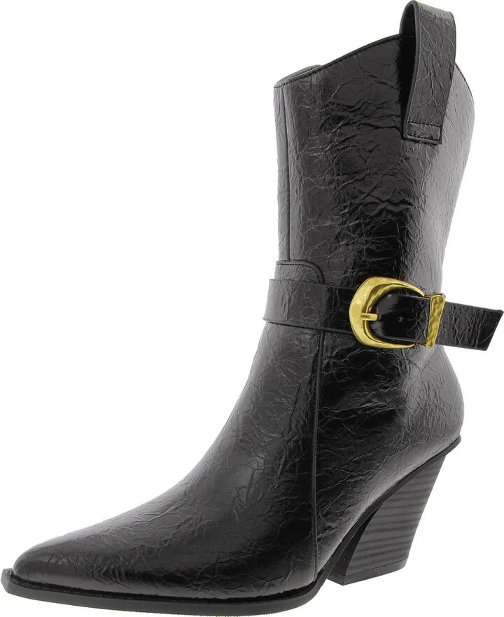 WESLEY Womens Buckle Manmade Mid-Calf Boots
