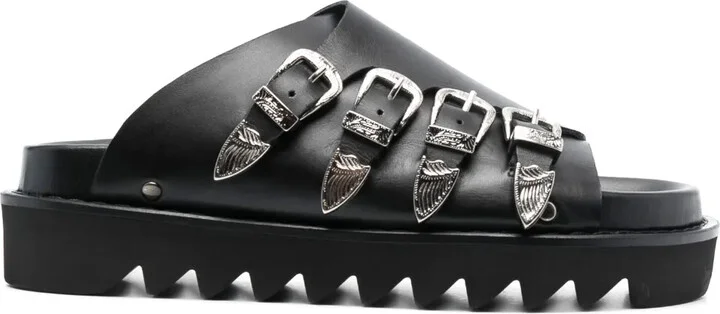 Western-Buckle Leather Slides