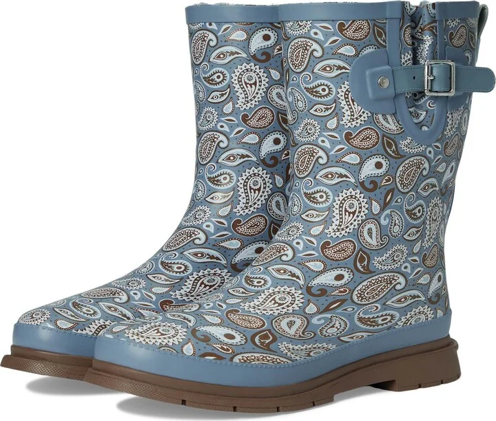 Western Chief Faux Fur Mid Rain Boot - Boots for Women - Round Toe Silhouette - Heel Loop - Adjustable Buckle Bandana 7 M