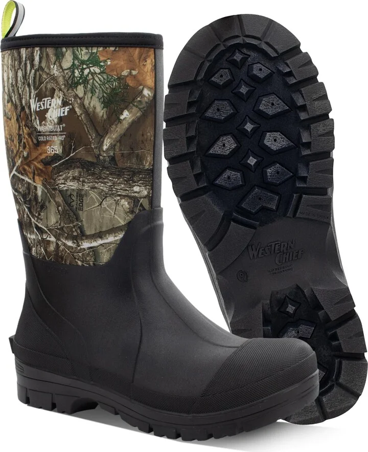 Western Chief Men's 365 Realtree Neoprene Rain Boots for Men - 100% Waterproof Rubber Boots for Men with Anti-Slip Outsole - Cold-Rated Muck Boots for Men for All-Weather Protection